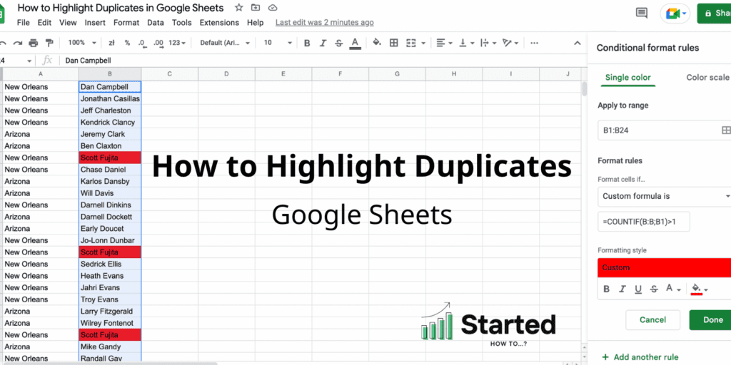 How to highlight duplicates - Google Sheets